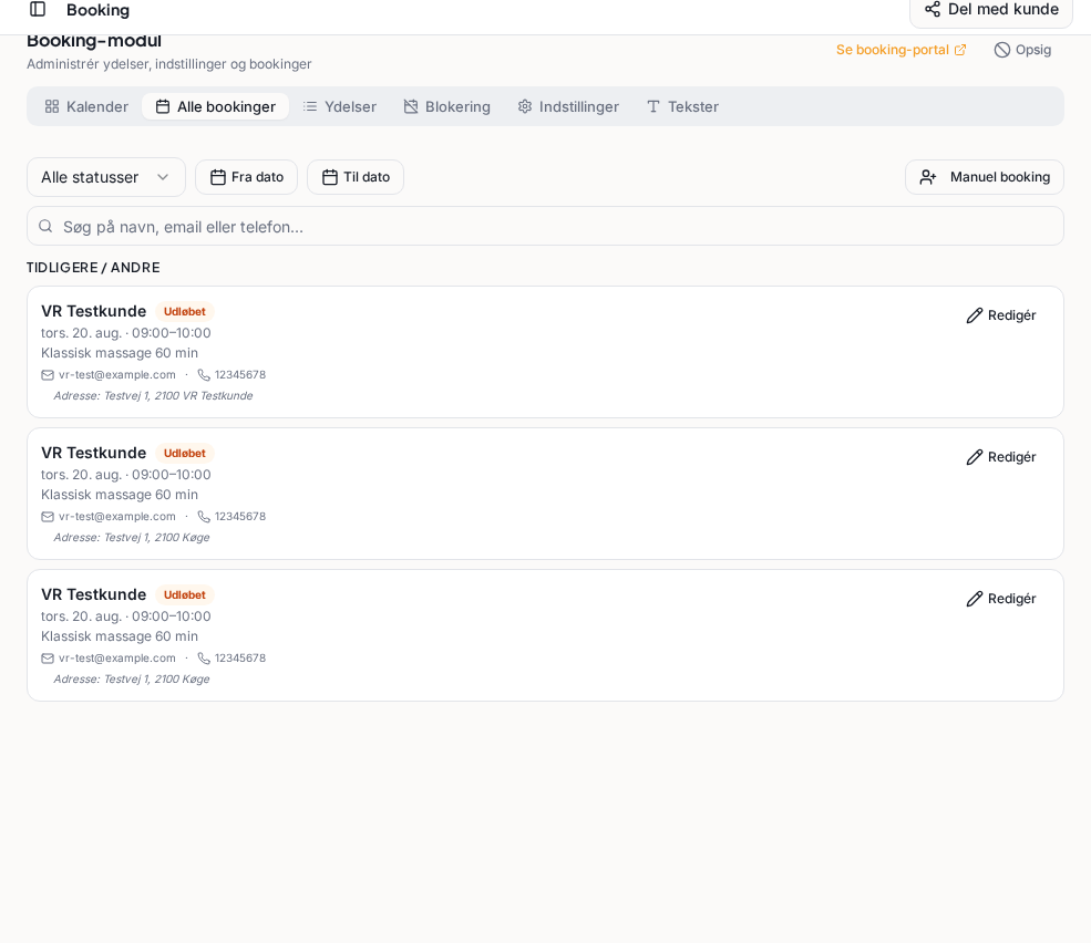 WebXtras bookingadministration med bookingoversigt