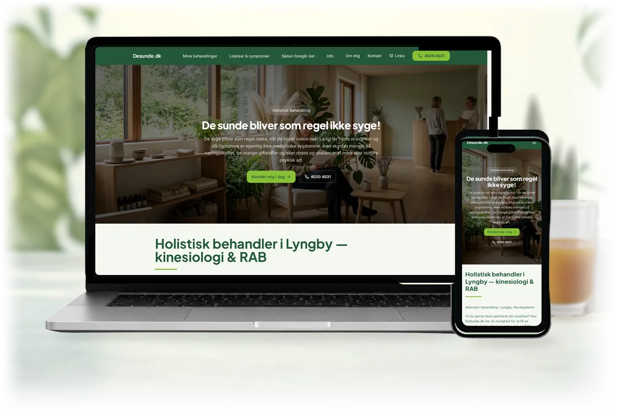 WebXtra-kundehjemmeside: desunde.dk på computer og mobiltelefon